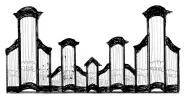 3 pav. XVIII a II p. Vilniaus mokyklos vargonų prospektų tipai: 1. Vilniaus Šv. Jonų bažnyčios didieji vargonai (1765–1766 m.)