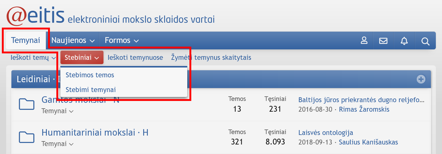 Kaip stebėti temynus ir temas gaunant pranešimus?