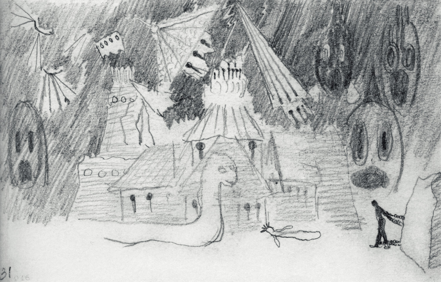 3 pvz. Mikalojus Konstantinas Čiurlionis. Operos „Jūratė“ dekoracijos eskizas (1908)