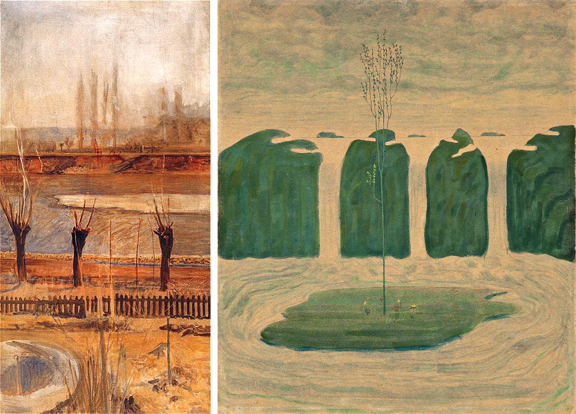 J. Malczewskio „Kraštovaizdis ties Vysla“ (1904) ir M. K. Čiurlionio „Pavasaris“, II (1907−1908)