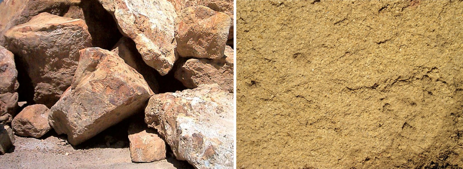 1 pav. a) smiltainis, b) smiltainio tekstūra / Fig. 1. a) sandstone, b) texture of sandstone