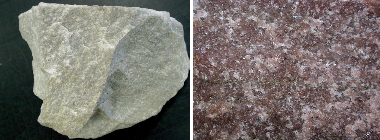 2 pav. a) kvarcitas, b) kvarcito tekstūra / Fig. 2. a) quartzite, b) texture of quartzite
