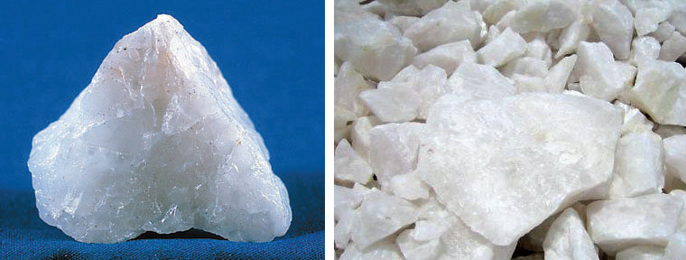 3 pav. a) kvarcas, b) skaldytas kvarcas / Fig. 3. a) quartz, b) quartz rubble