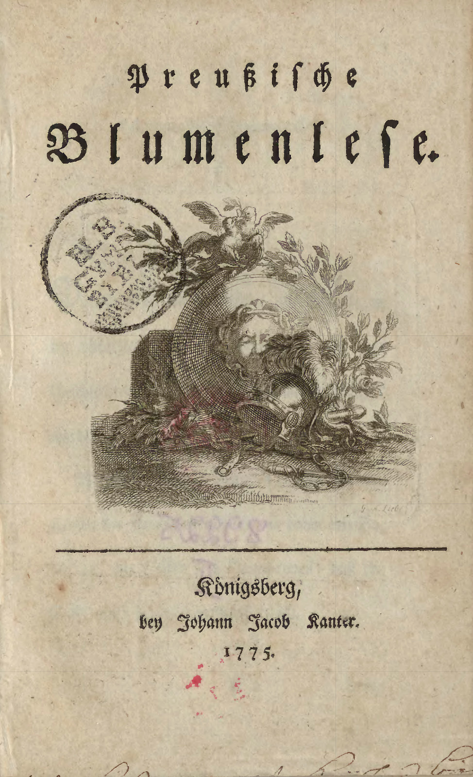 2 pav. 1775 m. Karaliaučiuje leisto almanacho „Preussische Blumenlese“ titulinis puslapis