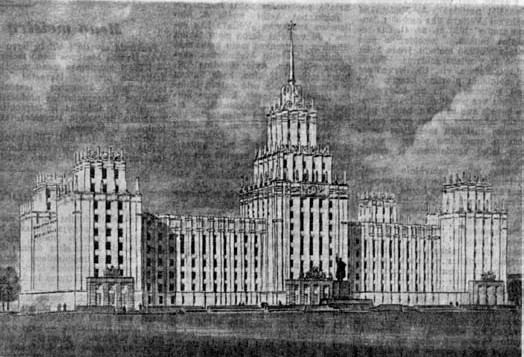 3 pav. Vyriausybės rūmų Tarybų aikštėje projektas, archit. Vladimiras Afanasjevas, 1952