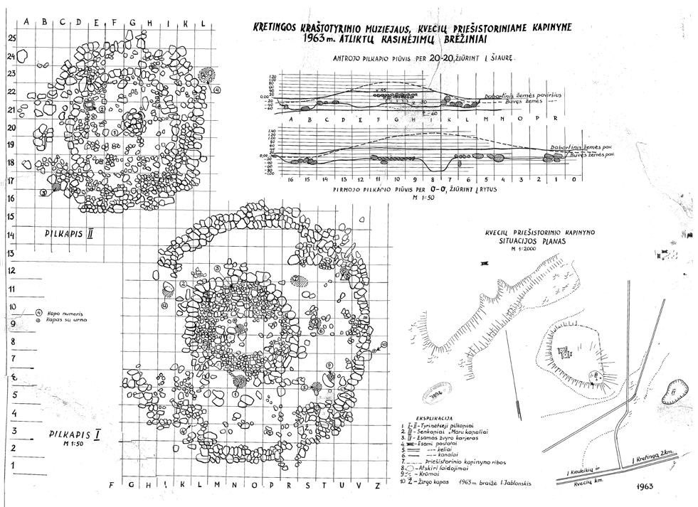 4 pav. Kvecių pilkapių brėžinys. Braižė I. Jablonskis (LIIBR, f. 1, b. P082) / Fig. 4. Drawing of Kveciai barrows. Drawn by I. Jablonskis (LIIBR, f. 1 b. P082)