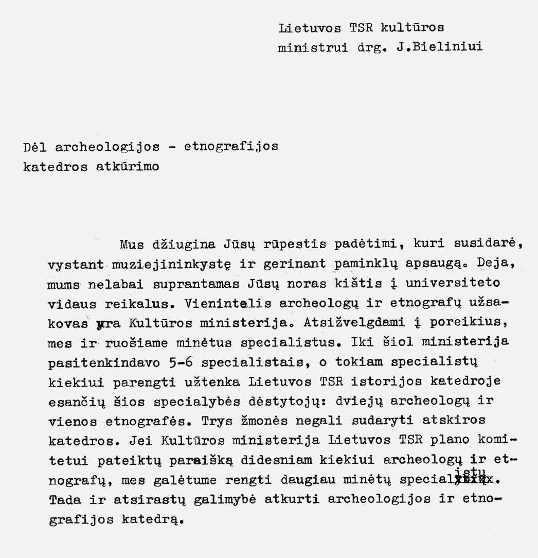 2 pav. Rektoriaus J. Kubiliaus raštas ministrui J. Bieliniui