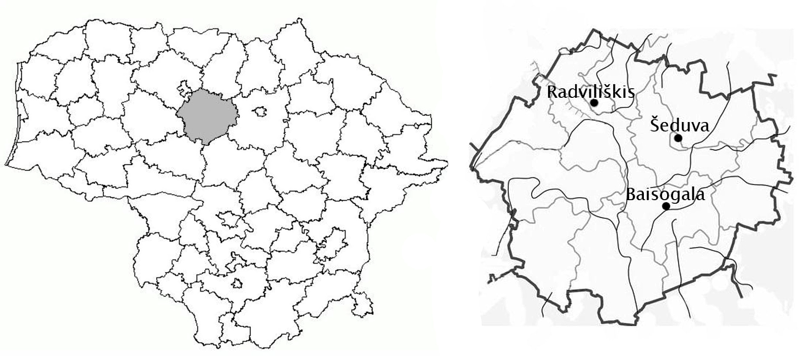 1 pav. Radviliškio rajonas (kairėje), Radviliškio, Šeduvos mst. ir Baisogalos mstl. (dešinėje)