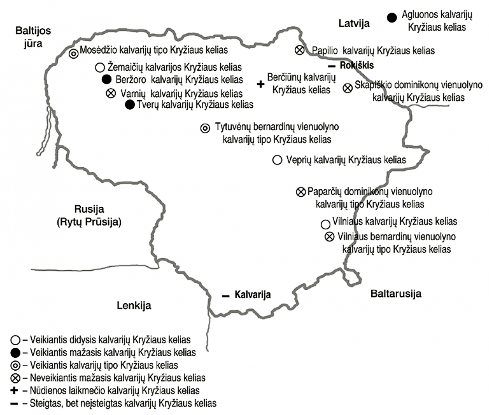 1 pav. Kalvarijų Kryžiaus keliai Lietuvoje