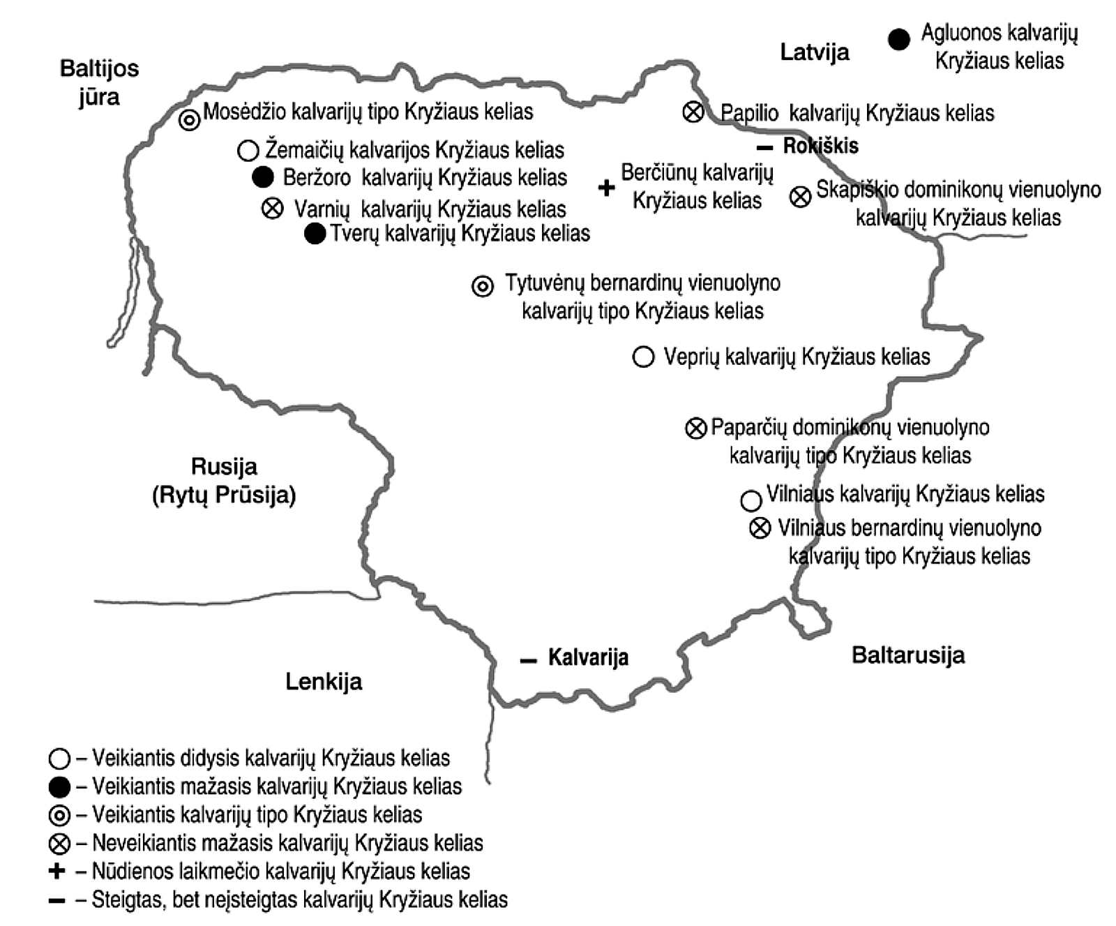Paveikslas nr. 1. Kalvarijų Kryžiaus keliai Lietuvoje