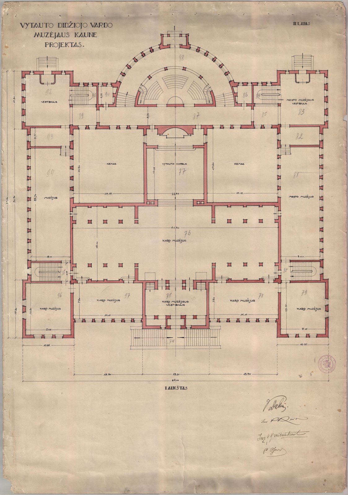 2 il. Vladimiras Dubeneckis, Karolis Reisonas, Kazys Kriščiukaitis, Antanas Jokimas. Vytauto Didžiojo vardo muziejaus Kaune projektas. 1931. II brėžinio lapas. Pirmo aukšto planas. Nacionalinis M. K. Čiurlionio dailės muziejus, ČDM FDS G-159303/2