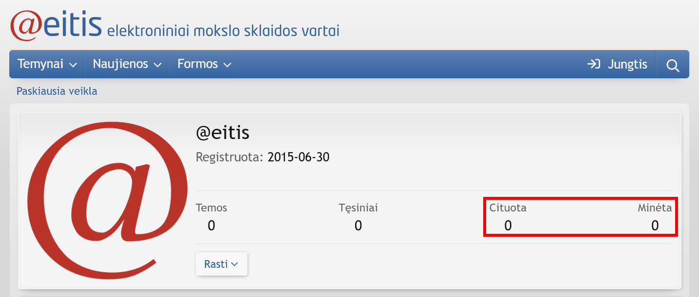 Citavimo ir minėjimo statistika autoriaus profilyje