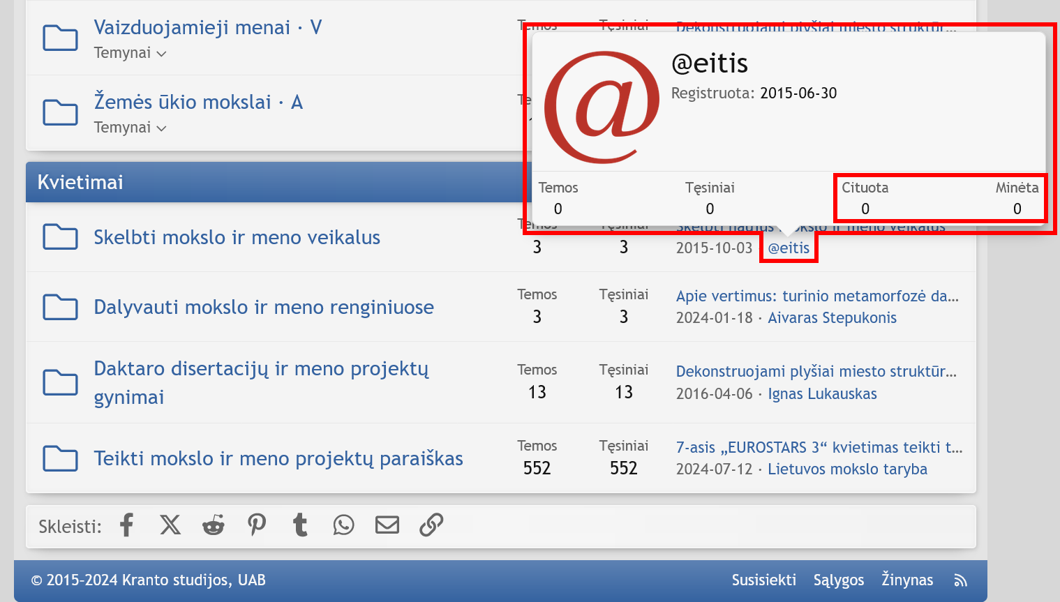 Citavimo ir minėjimo statistika autoriaus kortelėje