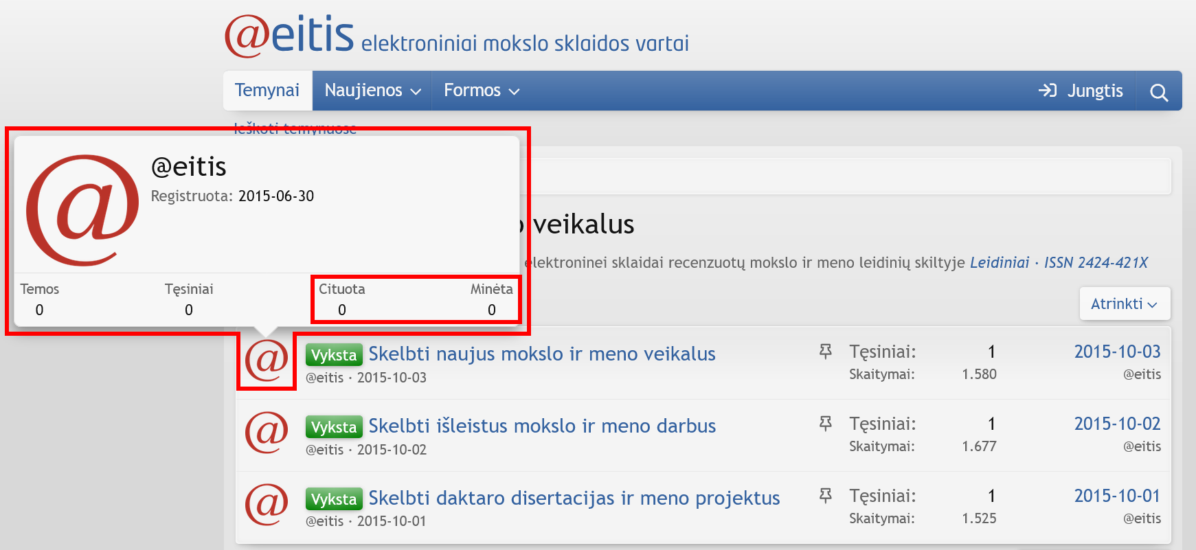 Citavimo ir minėjimo statistika autoriaus kortelėje