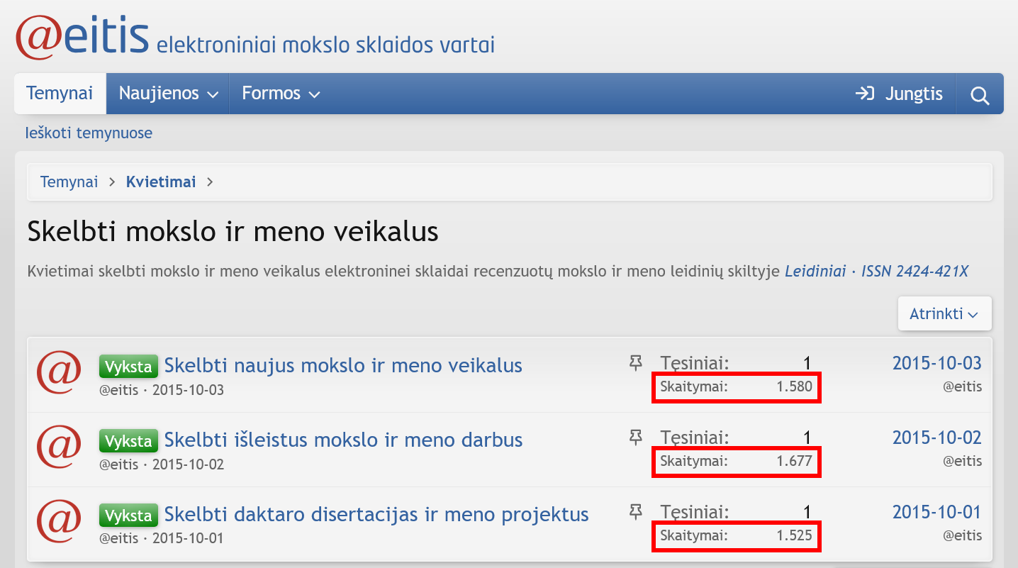 Skaitymo statistika temų sąraše