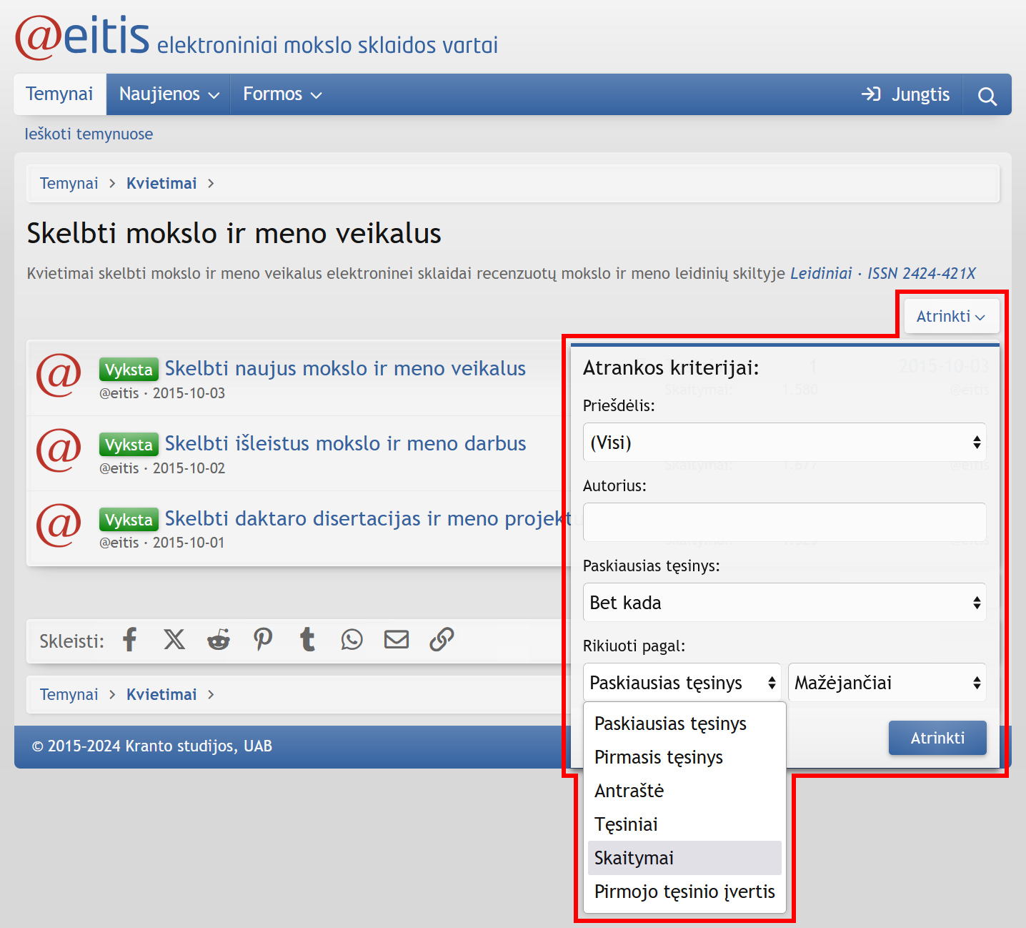 Rikiuoti temas pagal skaitymo statistiką