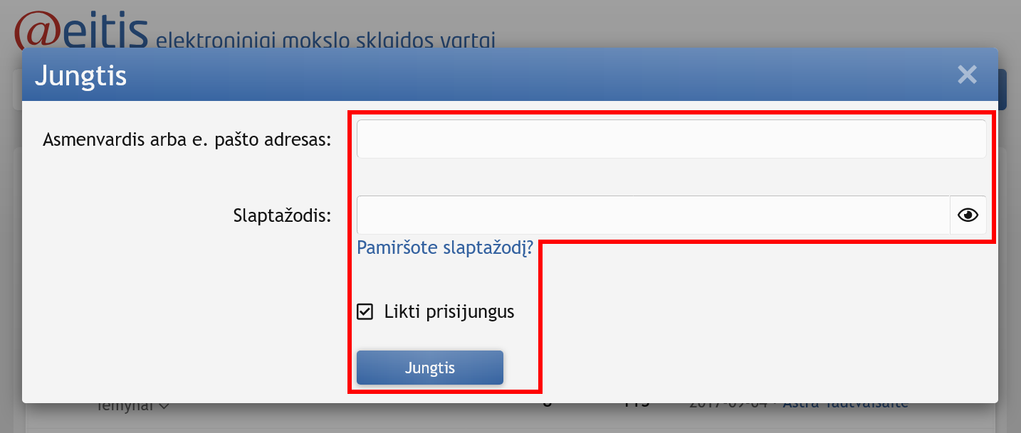 Duomenys jungimosi užklotinėje