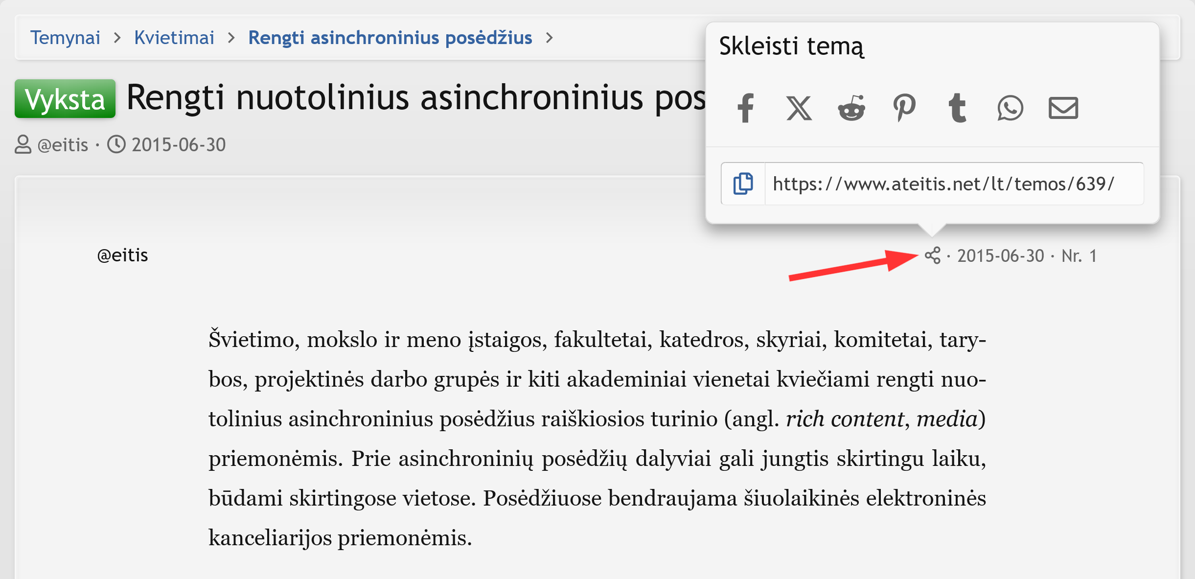 1 pav. Temos tęsinio sklaidos kortelė